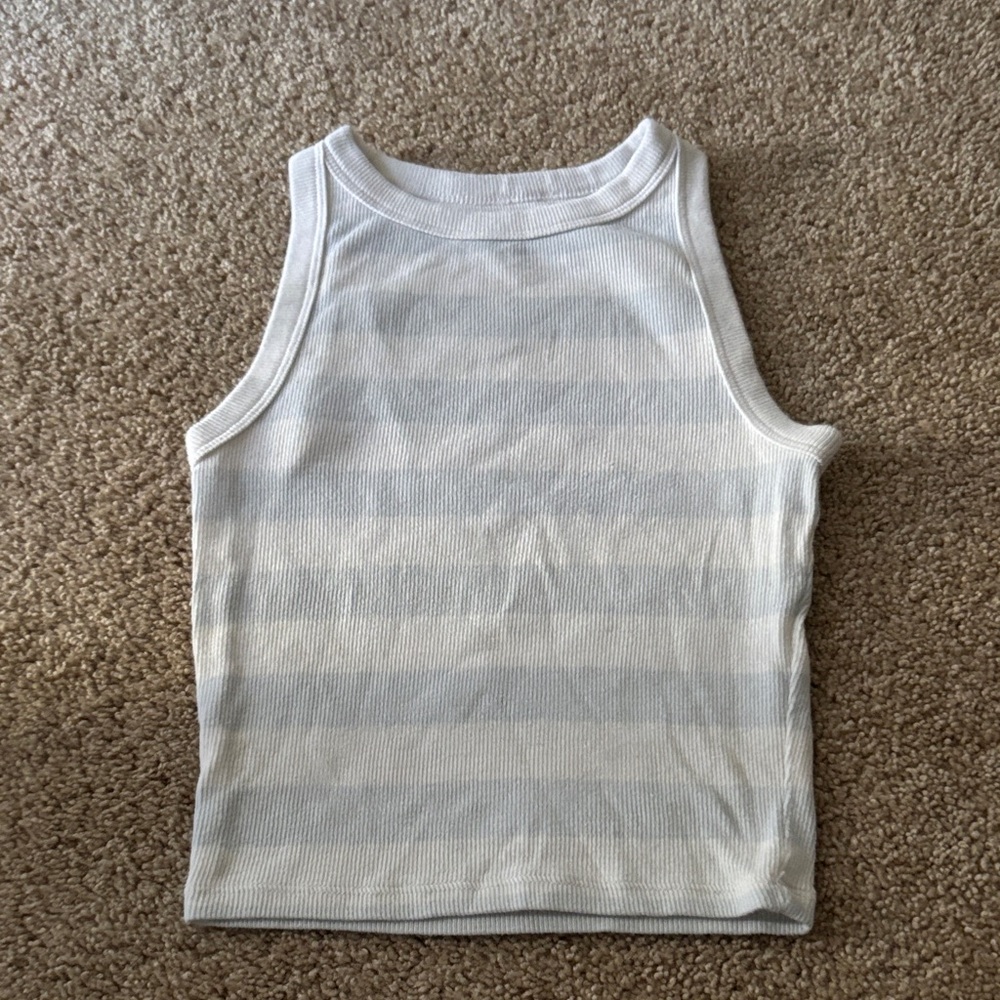 Hollister White and Blue Ribbed Top